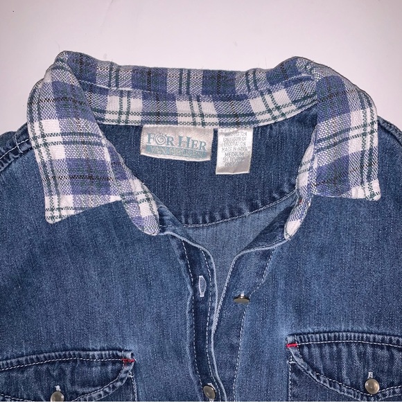 v i n t a g e :: Denim Flannel Jeans Shirt Pearl Buttons Slouchy - Picture 6 of 12